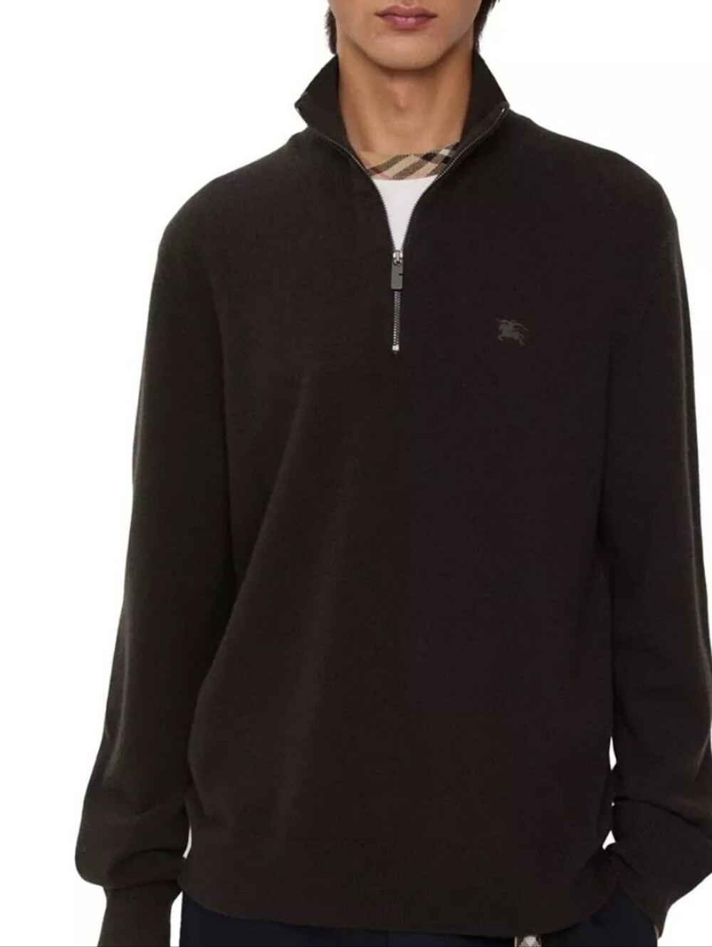 Burberry London Men’s 1/4 Zip Ribbed Knit Sweater Charcoal Grey Merino Wool Sz 4